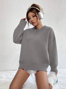 SHEIN Unity 宽松休闲女式毛衣、长袖上衣 - 灰色 - 查看 7