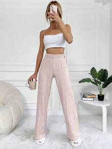 SHEIN Jednolity Elastyczny pas Spodnie z prostymi nogawkami