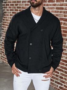 Manfinity Homme 男士大碼雙排扣長袖針織衫 - 灰色 - 查看 1