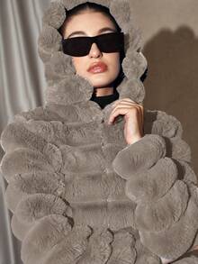 Anewsta 女士拉鍊款毛絨外套 - 卡其色 - 查看 6