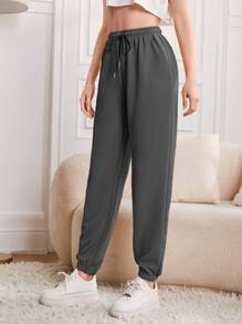 Mulvari 女裝束口腰口袋運動長褲 - 深灰色 - 查看 4