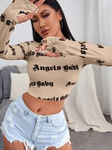 Chiquease 短款长袖 T 恤图案 T 恤女式上衣适合春季服装秋季女装