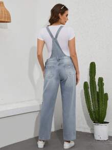 SHEIN Maternity Distressed Denim Overalls - Light Wash - View 2