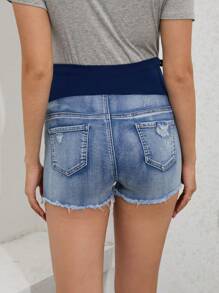 SHEIN Maternity High Waist Ripped Denim Shorts With Frayed Hem