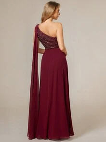 Váy dạ hội khăn choàng chắp vá sequin thanh lịch - Màu Đỏ Sâu - Xem 2