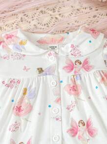 SHEIN Vintaside Kids 女嬰可愛花卉印花荷葉邊袖上衣和短褲套裝 - 白色 - 查看 3