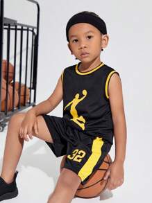 SHEIN 4pcs Toddler Boys' Loose Casual Round Neck Vest, Long Sleeve T-shirt, Pants And Shorts Sports Outfits - Black - View 14