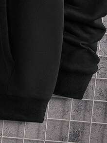 GENTILAND 男士熊和字母印花束口連帽卫衣和裤子套装 - 黑色 - 查看 6