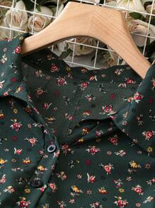 SHEIN LUNE Plus Size Ditsy Floral Print Long Sleeve Dress - Dark Green - View 5