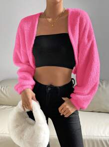 SHEIN Essnce Women'S Solid Color Fluffy Jacket - Hot Pink - View 3