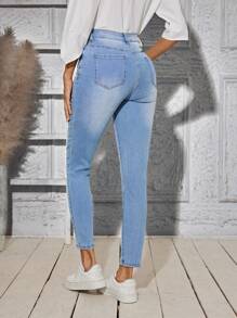 Ánh sáng Xanh Gầy Co giãn Quần denim - Màu xanh lam - Xem 2