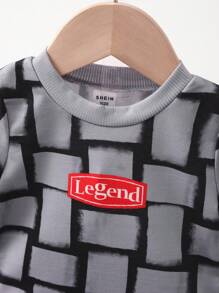 Baby Boys' Fashionable Black Summer Street Life Casual Graphic Street Fashion,Beach Round Neck Printed T-Shirt,Letter Patch Workwear Pocket Shorts - Grey - View 6