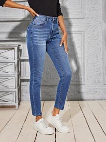 Jeans De Mezclilla Azul Oscuro Ajustados Al Cuerpo - Azul - Ver 6