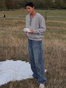 DAZY Men'S V-Neck Long Sleeve Sweatshirt,Fall Clothes - Light Grey - View 5