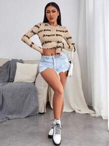 Chiquease 短款长袖 T 恤图案 T 恤女式上衣适合春季服装秋季女装