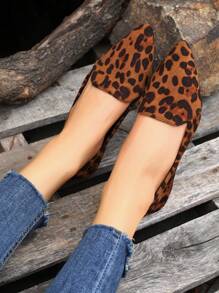 Leopard Pattern Point Toe Faux Suede Loafers - Multicolor - View 6