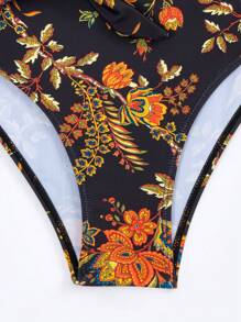 SHEIN Swim 女性印花雙件式比基尼套裝，嘉年華風格 - 彩色 - 查看 3