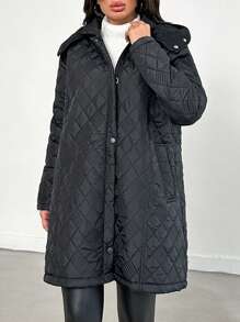 EURMUSE Women's Quilted Hooded Padded Jacket - Black - View 5