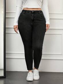 RueChic Plus Size  High Waist Skinny Jeans - Black - View 1