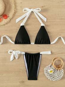 Swim Chiccia Summer Beach Colorblock Triangle Bikini Set With Contrast Border Carnival