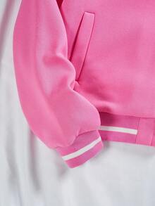 SHEIN EZwear Áo khoác sọc có gân & viền giữ nhiệt kiểu trường đại học có thêu khẩu hiệu cho nữ - Nhiều màu - Xem 3