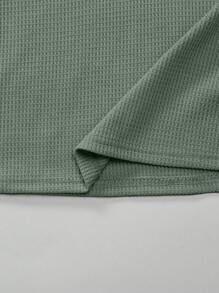 SHEIN 男童纯色半拉链 Polo 长袖 T 恤 - 綠色 - 查看 6