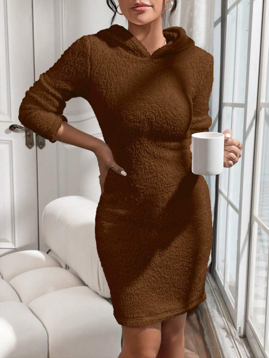 SHEIN Essnce Của phụ nữ Sang trọng Đầm có mũ - Rỉ Nâu - Xem 1