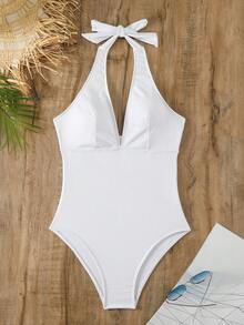 SHEIN Swim Của phụ nữ Halter Neck Dây đeo Áo tắm một mảnh - trắng - Xem 3