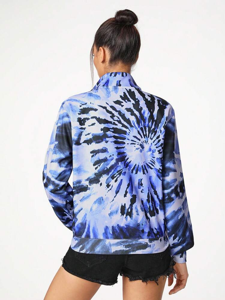Artist Stand Collar Regular Fit Tie Dye Printed Sweatshirt, For Holiday, Vacation, Spring, Festival, Workout, Ibiza Fits