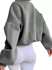 INAWLY Women's Round-Neck Drop-Shoulder Long Sleeve Sweatshirt - Light Grey - View 1