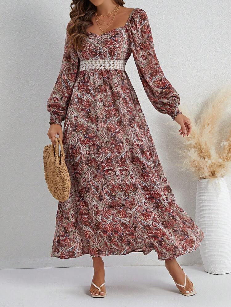 Women'S Lantern Sleeve Paisley Print Dress