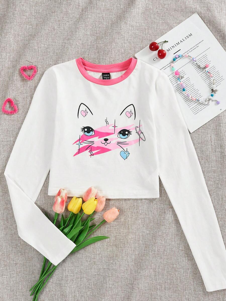 SHEIN EZwear 卡通印花長袖t恤 - 彩色 - 查看 1