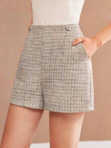MOTF PREMIUM WOOL TWEED BUTTON DETAIL SHORTS - Blue - View 7