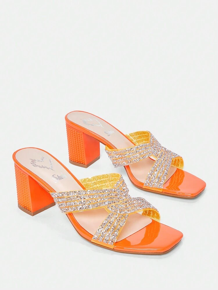 Rhinestone Decor Criss Cross Mule Sandals