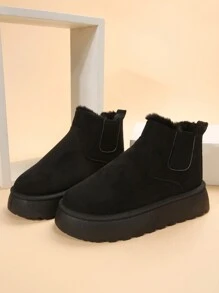 Fall/Winter Women's Solid Color Fringed Thermal Lined Thick-Soled Snow Boots Slippers,Fur Boots - Black - View 3