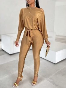 SHEIN Slayr 女式束帶統一連身褲 - 咖啡棕 - 查看 3