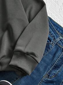 SHEIN LUNE Women's Plus Size Flower & Skull Print Drop Shoulder Long Sleeve Sweatshirt - Dark Grey - View 7