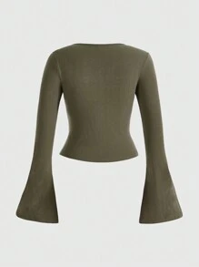 ROMWE Fairycore 女款蝴蝶印花喇叭袖t恤 - 綠色 - 查看 2