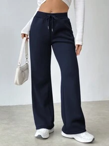 Flirla Eo thấp Màu thuần Quần thể thao - Màu xanh hải quân - Xem 3