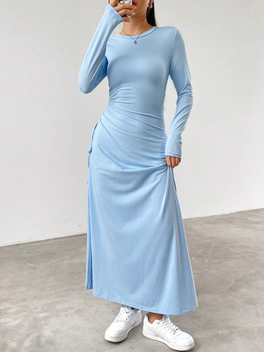 SHEIN EZwear Em bé Xanh Tay áo dài Đầm - Màu xanh lam - Xem 1