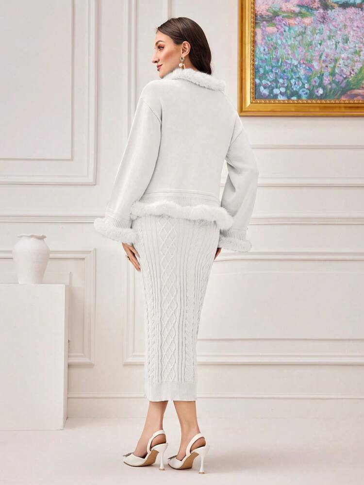 Women's Plain Knitted Sweater Two Pieces Set Fall Cloth For Women