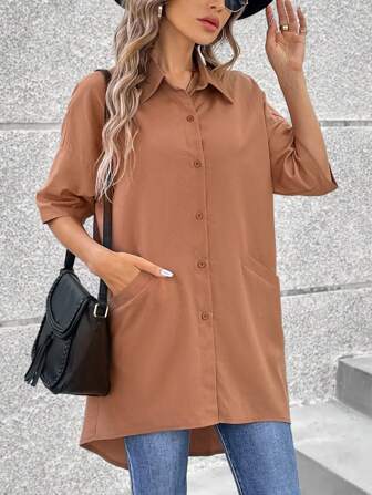 SHEIN LUNE Women'S Plain Drop Shoulder Shirt