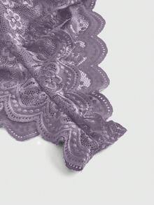 ROMWE Kawaii 交叉背部设计性感蕾丝紧身衣，带扇形下摆，内衣 - 淡紫色 - 查看 4