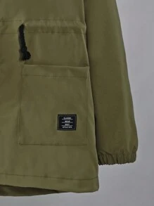 SHEIN Boys' Drawstring Waist Double-Pocket Hooded Jacket - Army Green - View 4