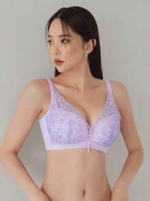 FRIFUL Women'S Mesh Joint Wireless Bra Wireless - Purple - View 12