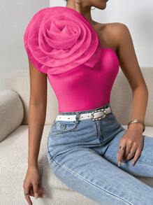 Chiquease Women's One Shoulder Top With 3d Flower Detail - Hot Pink - View 1