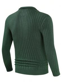 Manfinity Homme Men'S Cable Knit Slim Fit Half Zipper Sweater - Dark Green - View 2