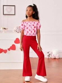 Cô gái vui tươi Và Mát mẻ Dệt Off-shoulder Ngắn tay Áo Và Quần loe Đối với Mặc hàng ngày - Nhiều màu - Xem 4