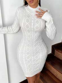 Zolique Của phụ nữ Không lưng Xu hướng: Cắt giảm Áo len dệt kim Đầm - trắng - Xem 2