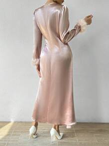 Chiquease 優雅緞面拼接削邊連衣裙 - 粉色 - 查看 2